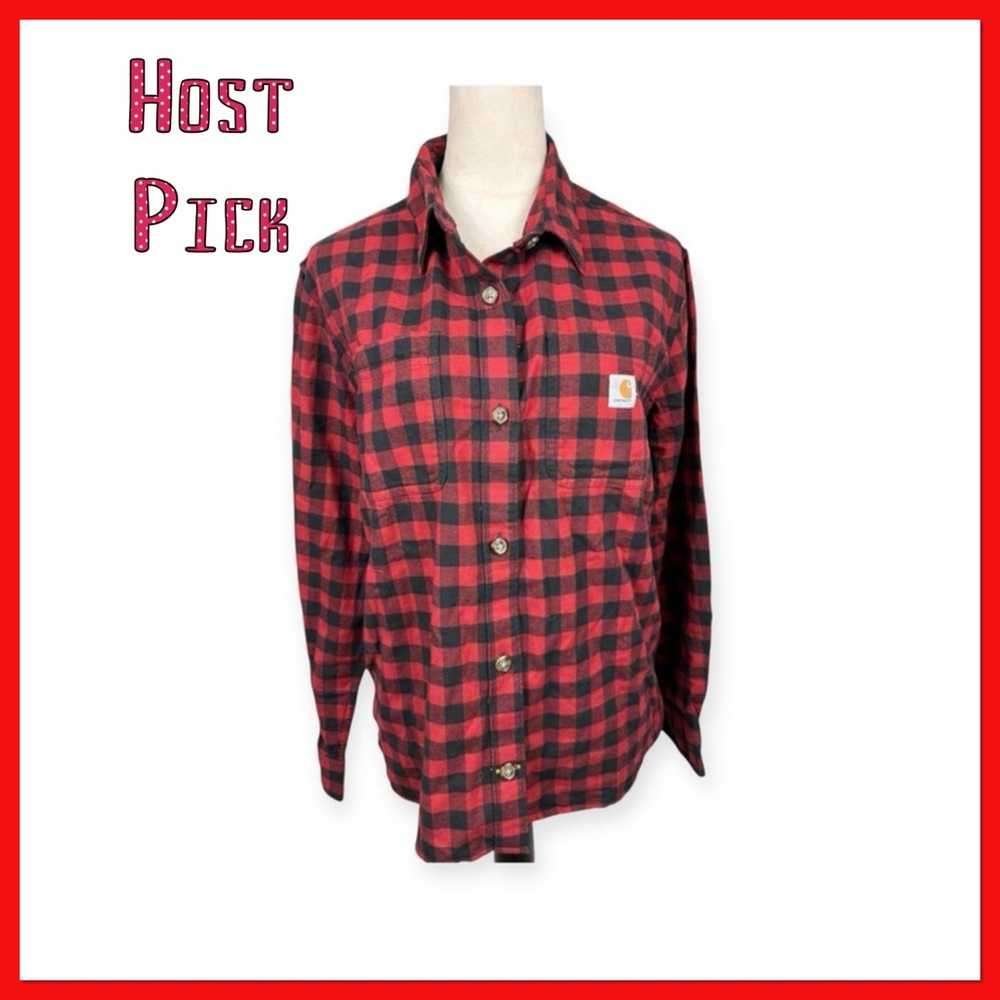 🔥 Host Pick 🔥Carhartt Rugged Flannel Top Buffalo Plaid Women’s L (12-14)